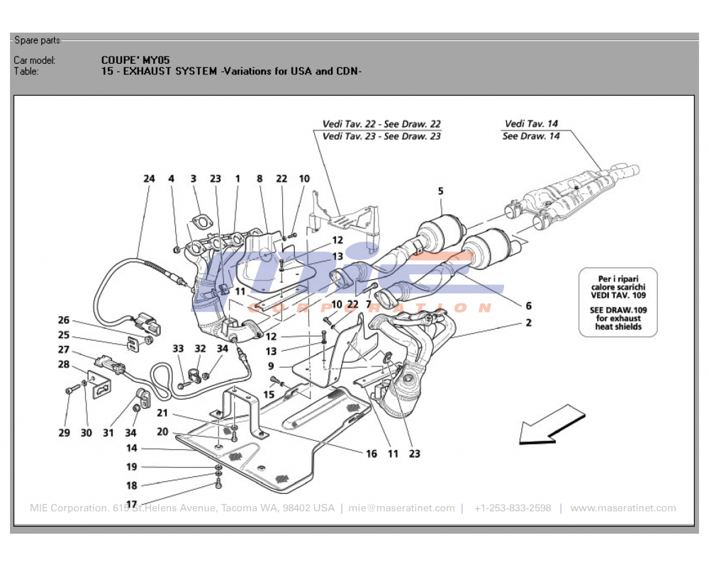 Maserati / 3200 GT / T-15 - exhaust system -variations for usa and cdn-