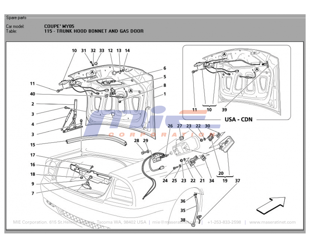 Maserati / 3200 GT / T-115 - trunk hood bonnet and gas door
