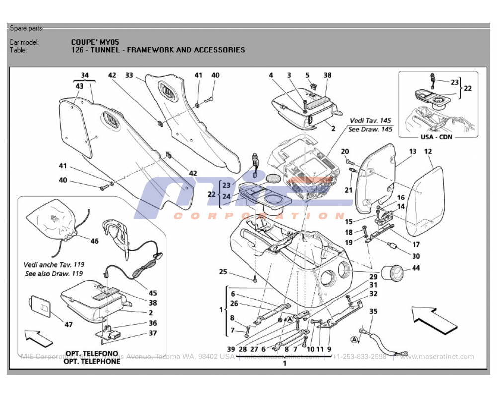 Maserati / 3200 GT / T-126 - tunnel - framework and accessories