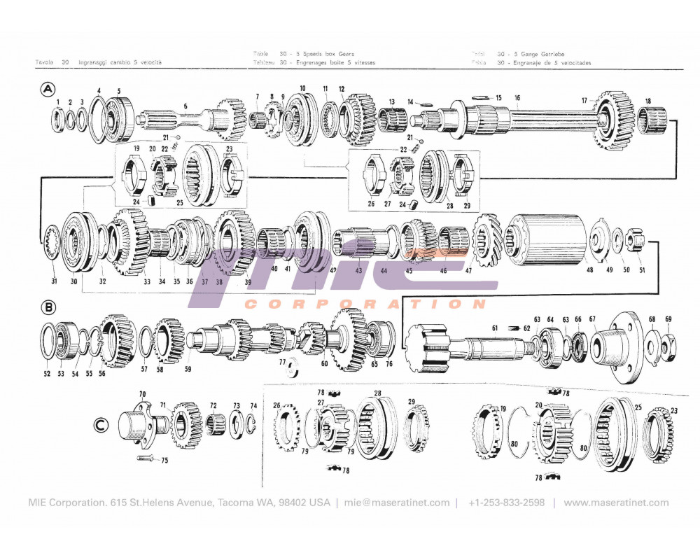 Maserati / 3500 GT/GTI / T-30 - 5 speeds box gears