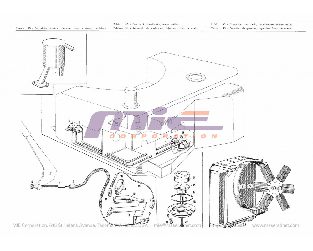 Maserati / 3500 GT/GTI / T-33 - fuel tank, handbrake, water radiator
