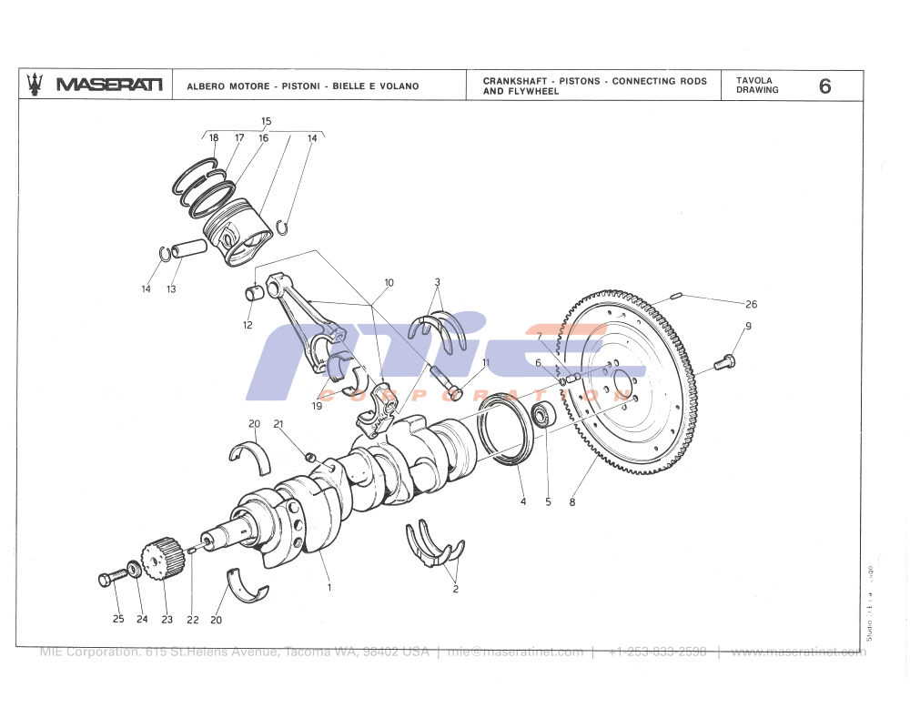Maserati / Biturbo 2000 / T-06 - crankshaft - pistons - connecting rods and flywheel