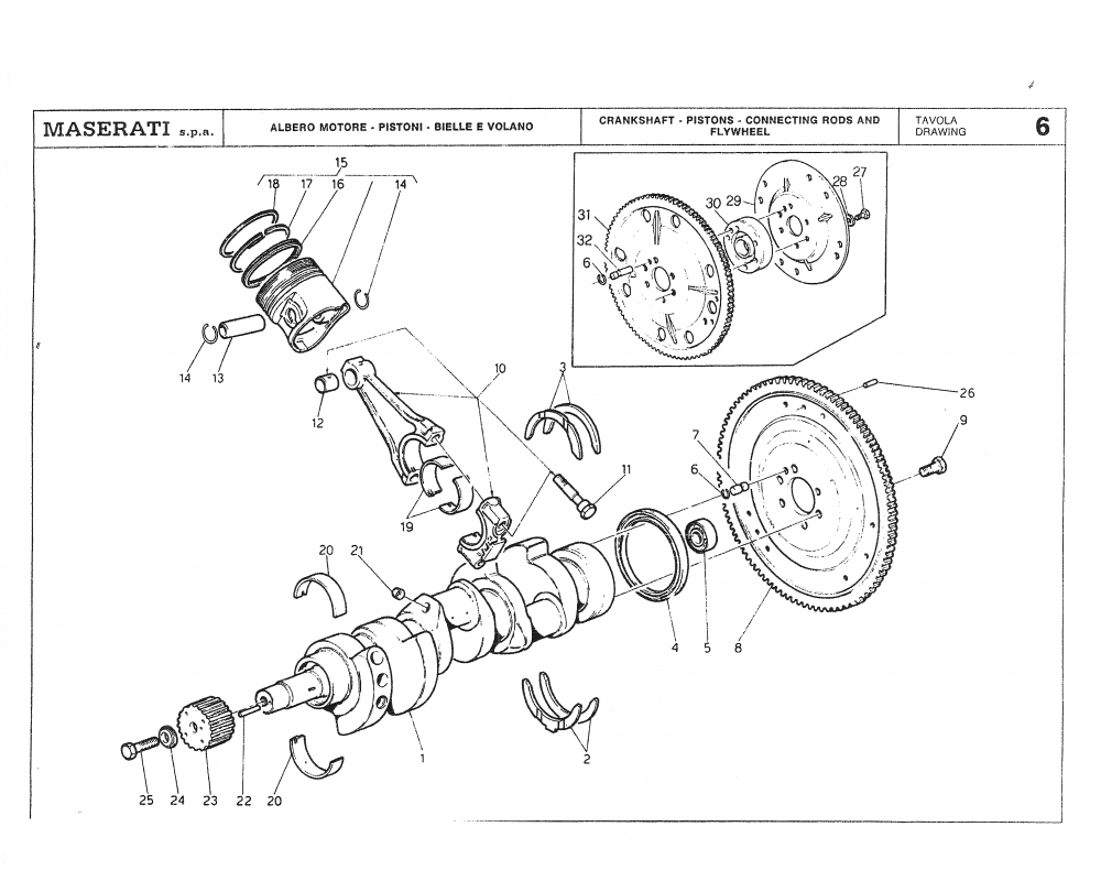 Maserati / Biturbo Coupe / T-06 - crankshaft - pistons - connecting rods and flywheel