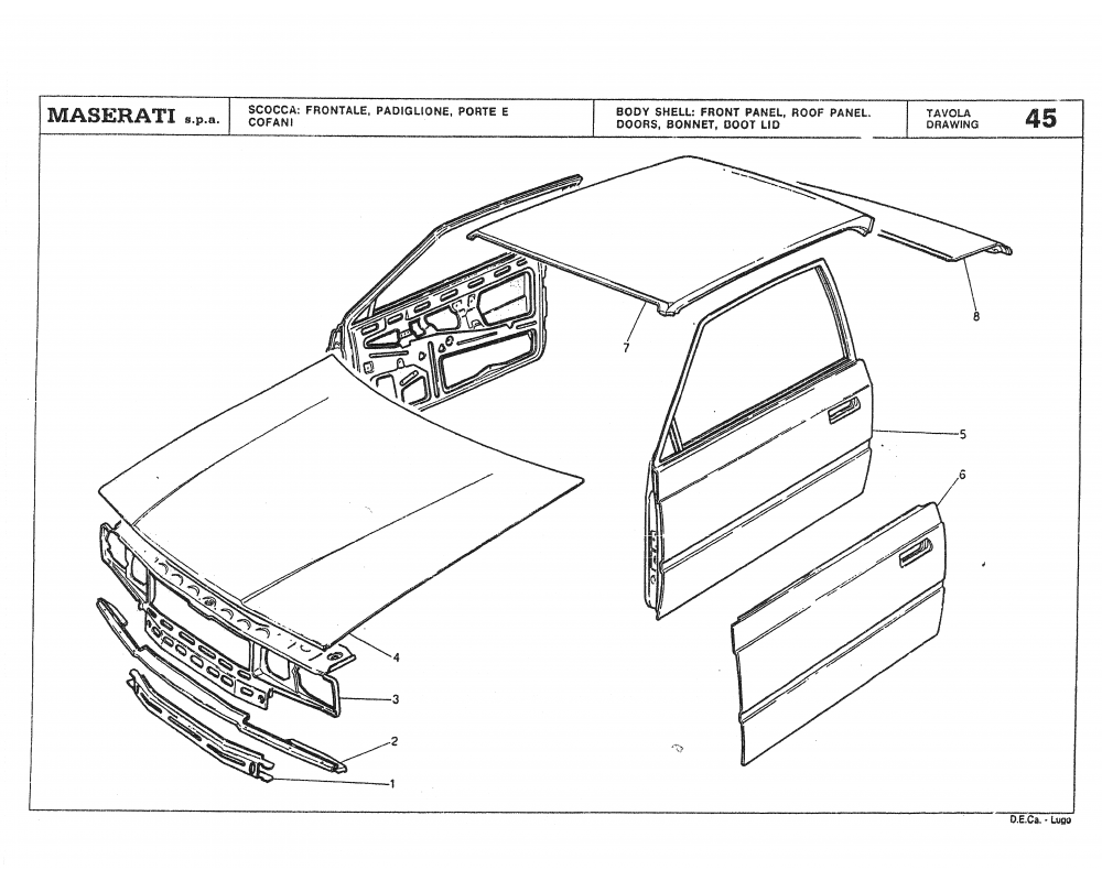 Maserati / Biturbo Coupe / T-45 - body shell: front panel, roof panel, doors, bonnet, boot lid