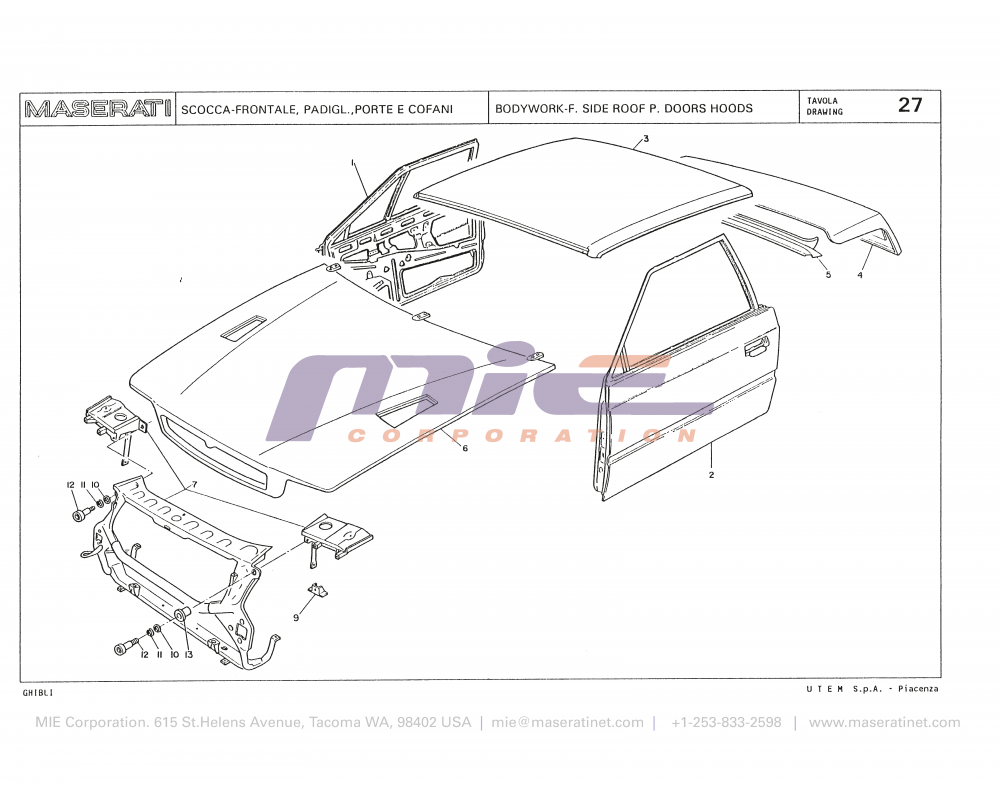 Maserati / Biturbo Ghibli / T-27 - bodywork-front side roof p doors hoods