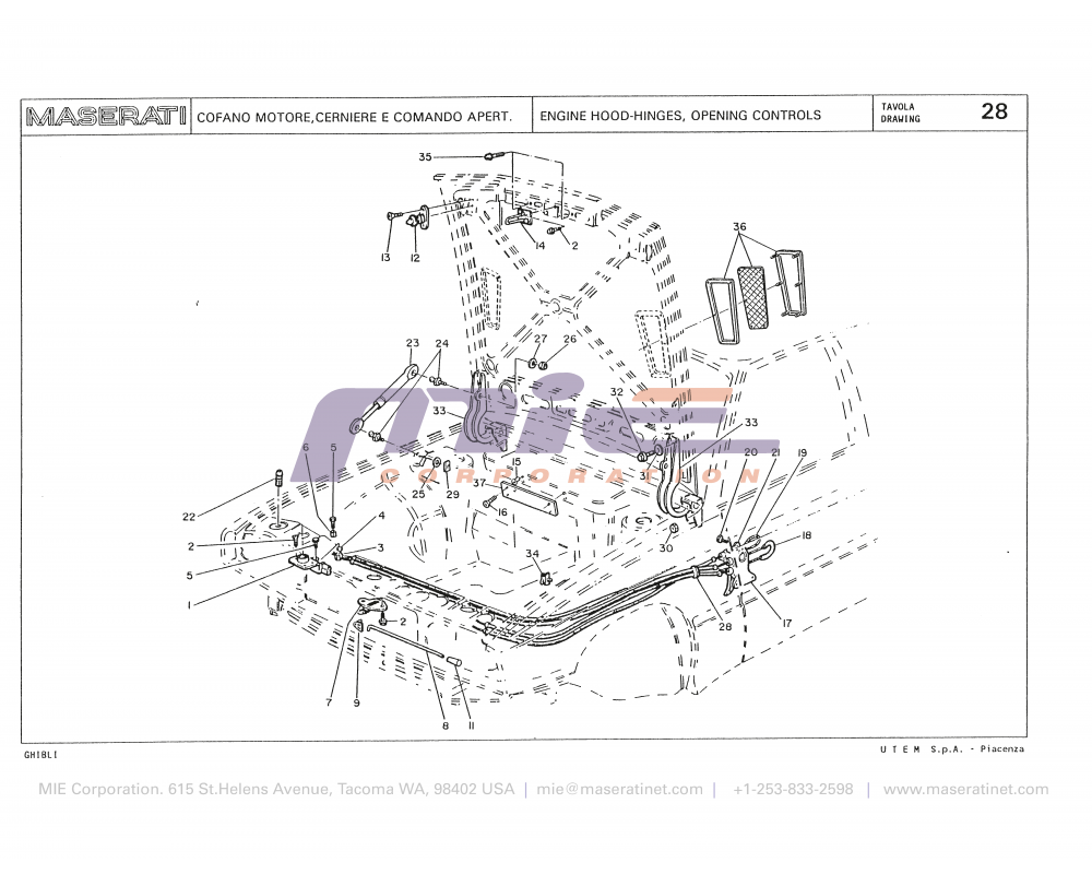 Maserati / Biturbo Ghibli / T-28 - engine hood-hinges, opening controls