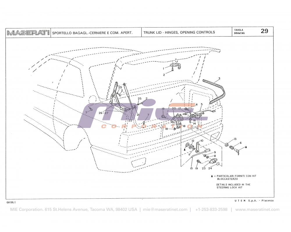 Maserati / Biturbo Ghibli / T-29 - trunk lid - hinges, opening controls