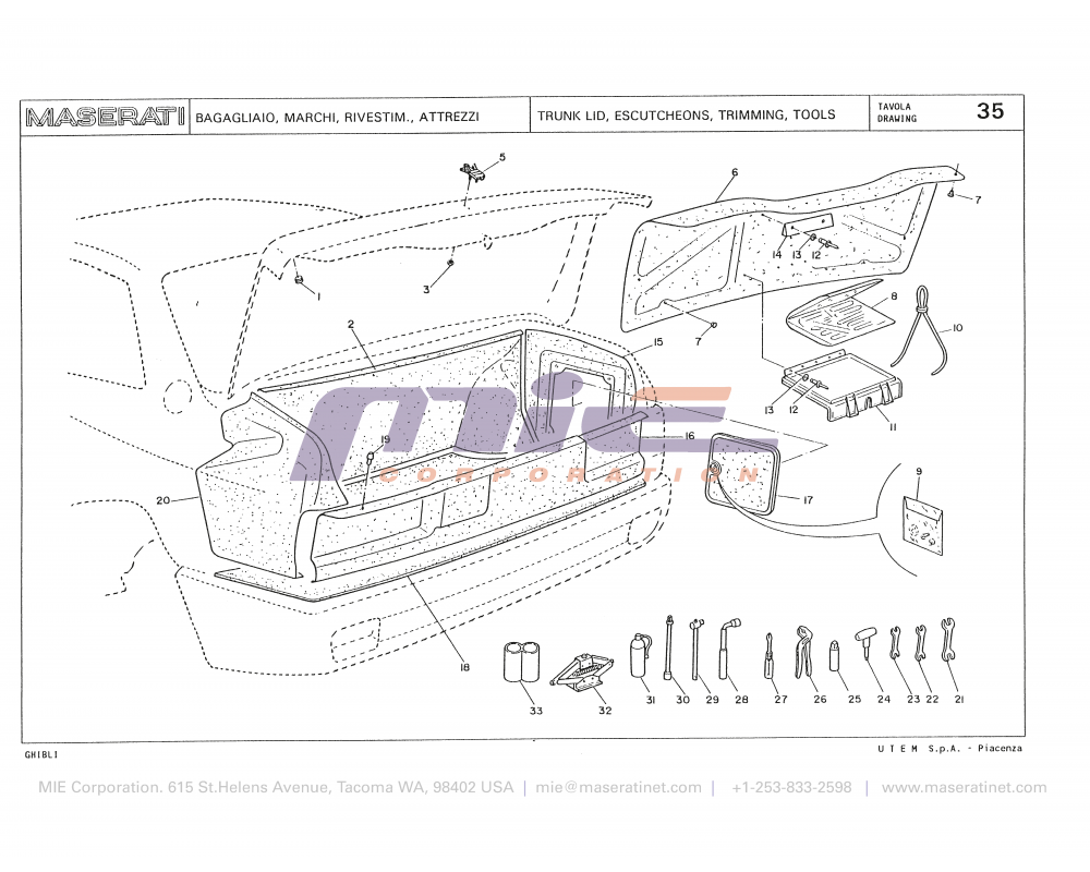 Maserati / Biturbo Ghibli / T-35 - trunk lid, escutcheons, trimming, tools