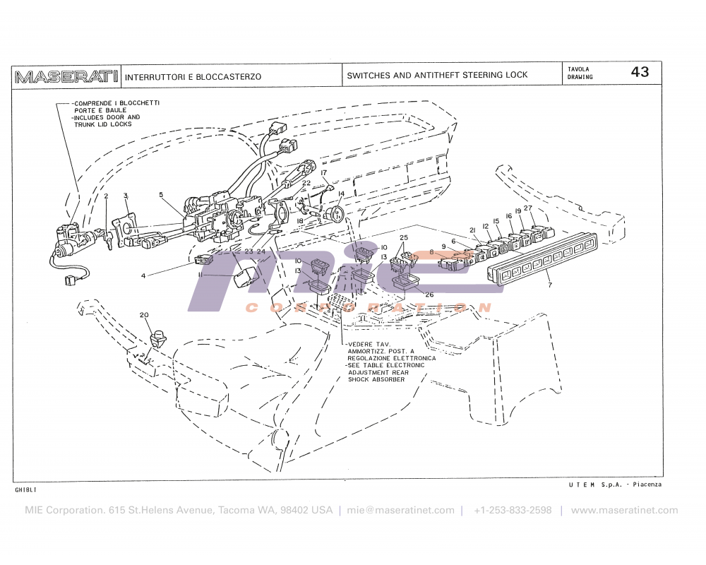 Maserati / Biturbo Ghibli / T-43 - switches and antitheft steering lock