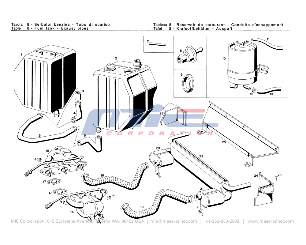 Maserati / Merak SS / T-08 - fuel tank - exaust pipes