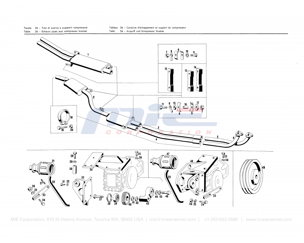 Maserati / Mistral / T-26 - exhaust pipes and compressor bracket