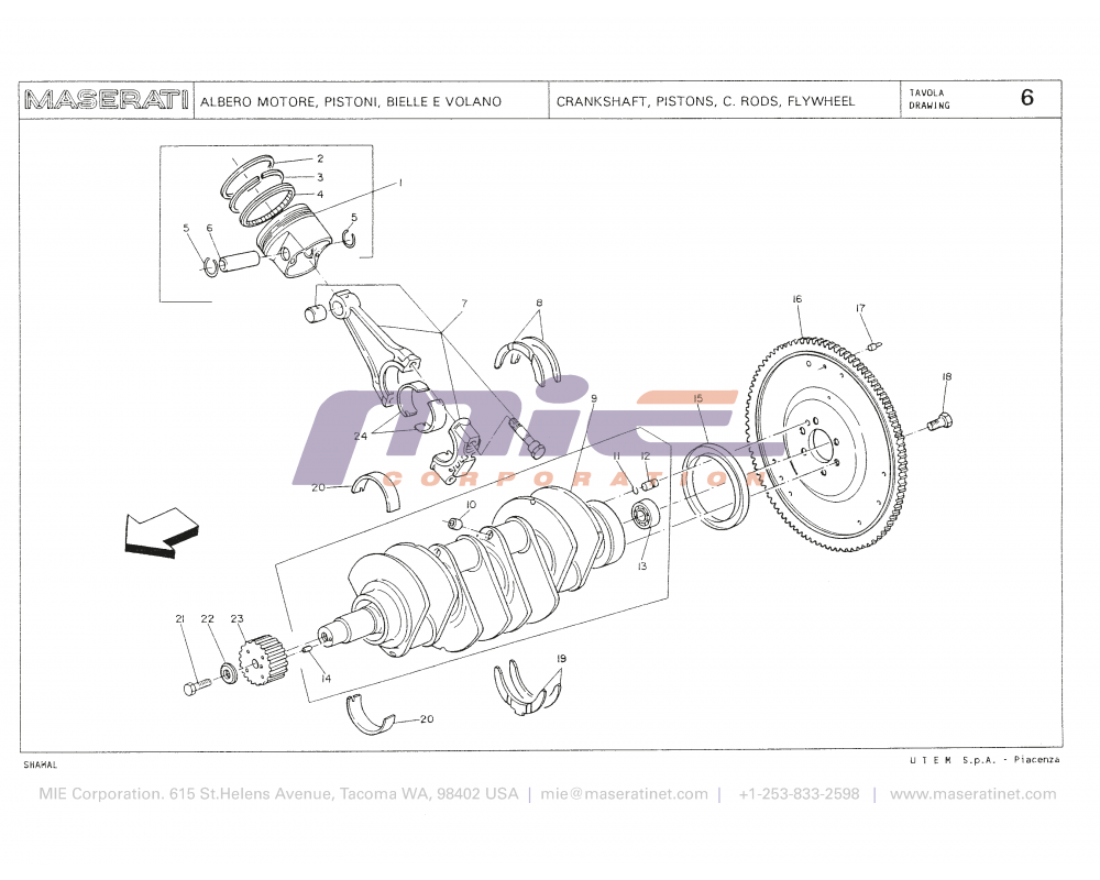 Maserati / Shamal / T-06 - crankshaft, pistons, c. rods, flywheel