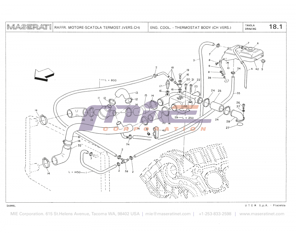 Maserati / Shamal / T-18_1 - engeen cooling - thermostat body (ch vers)