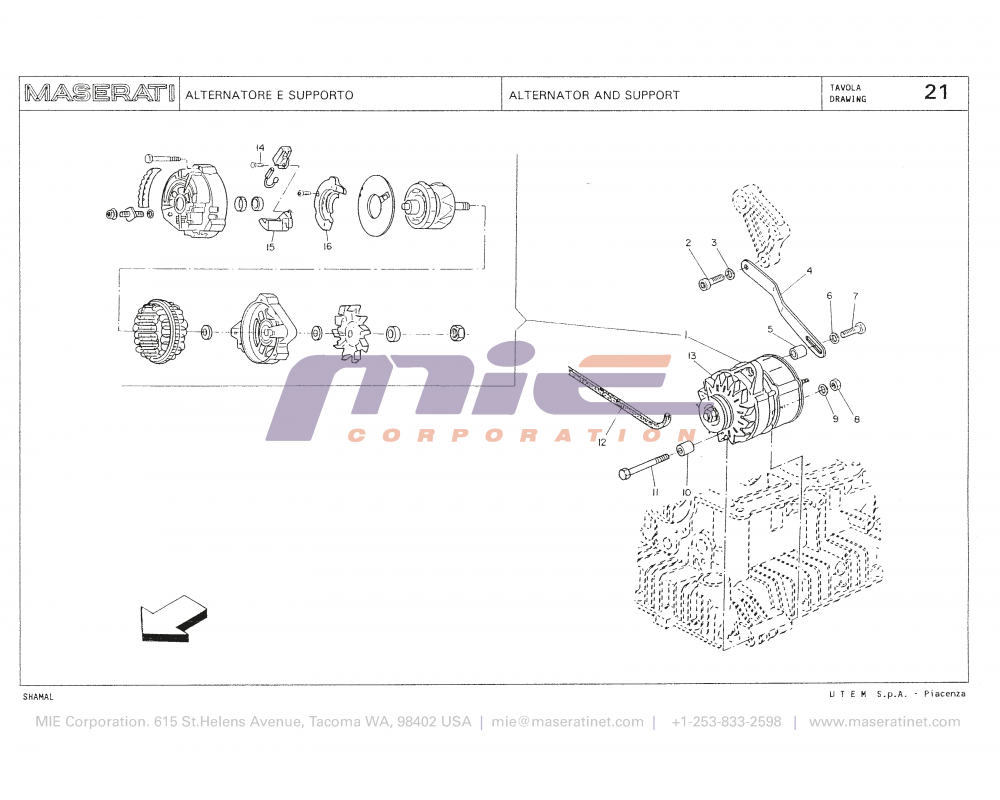 Maserati / Shamal / T-21 - alternator and support