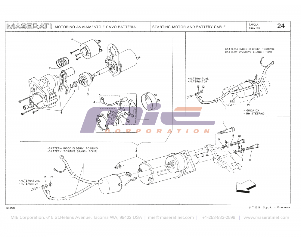 Maserati / Shamal / T-24 - starting motor and battery cable