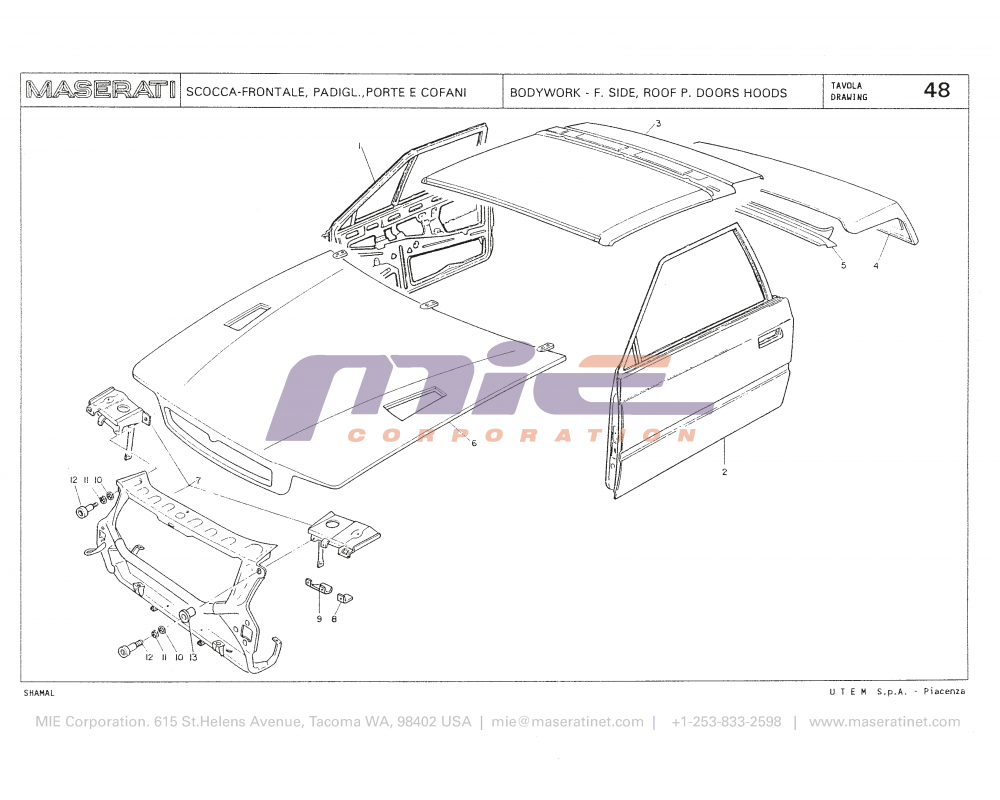 Maserati / Shamal / T-48 - bodywork - f side, roof p doors hoods