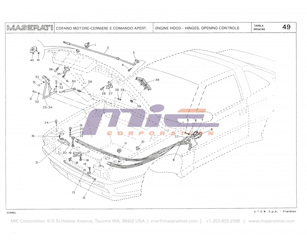Maserati / Shamal / T-49 - engine hood - hinges, opening controls