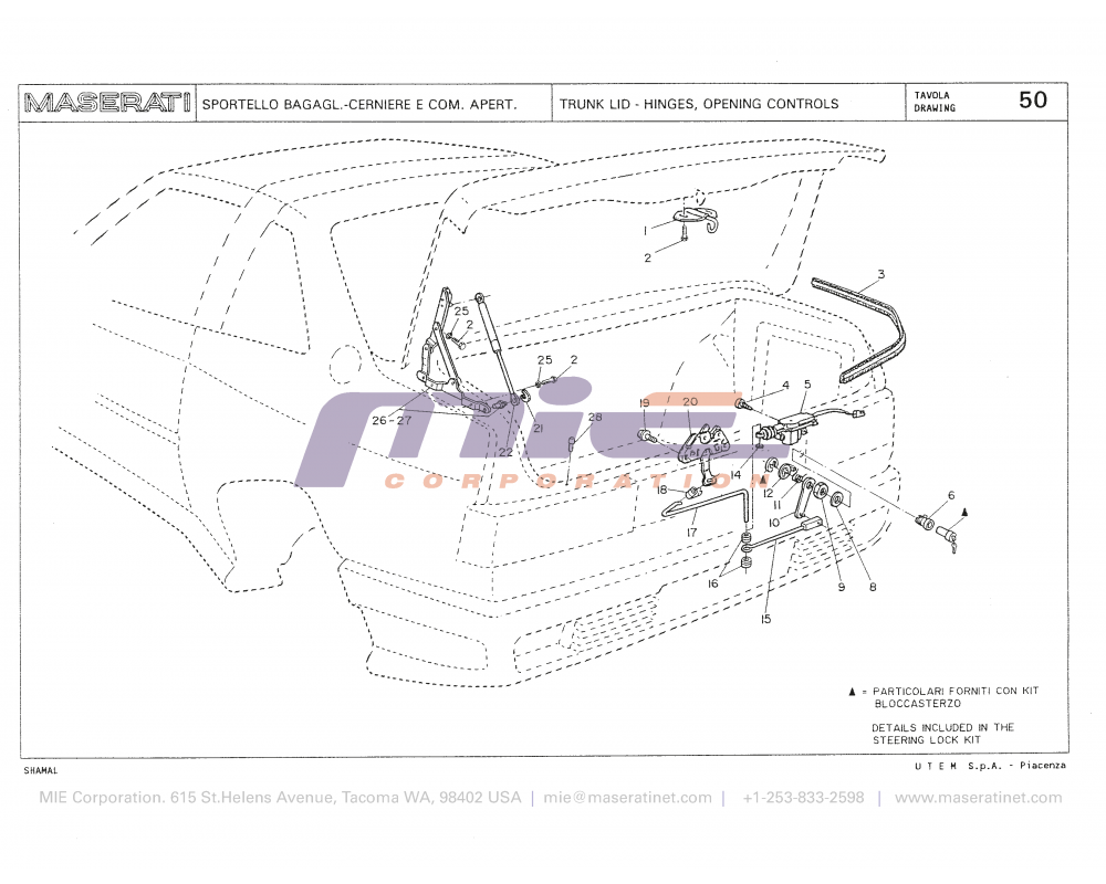 Maserati / Shamal / T-50 - trunk lid - hinges, opening controls