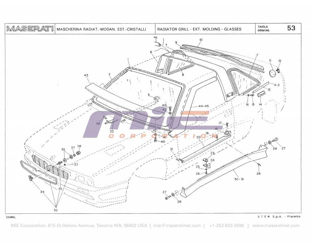 Maserati / Shamal / T-53 - radiator grill - ext molding - glasses