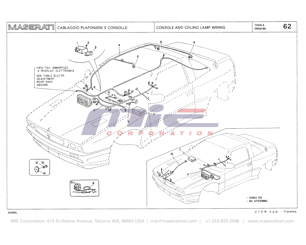 Maserati / Shamal / T-62 - console and ceiling lamp wiring