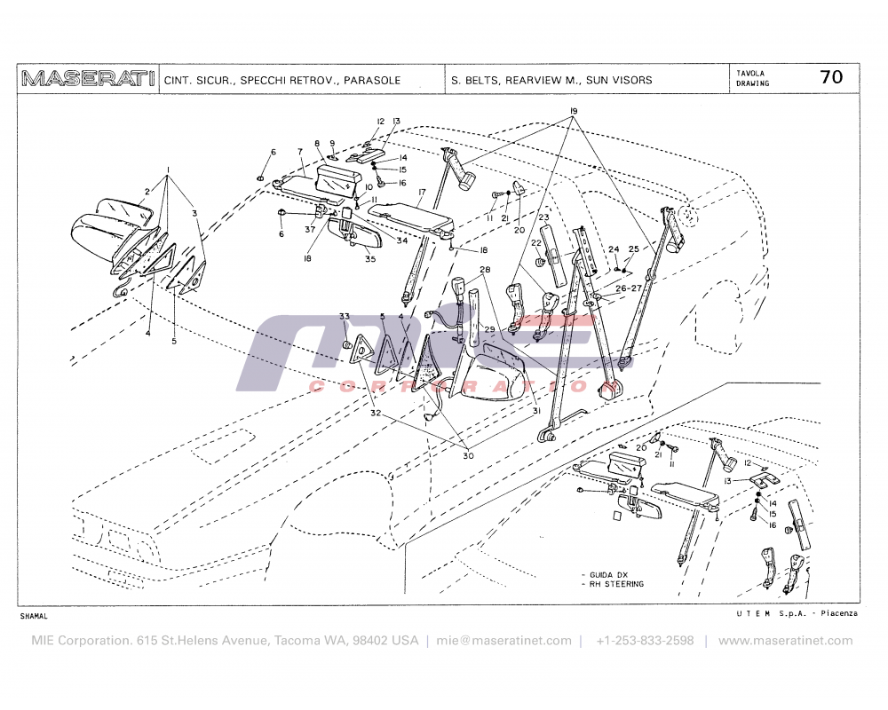 Maserati / Shamal / T-70 - s belts, rearview m, sun visors